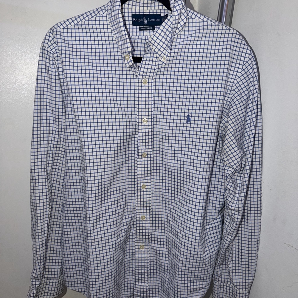 Ralph Lauren Men's White and Blue Plaid Shirt
